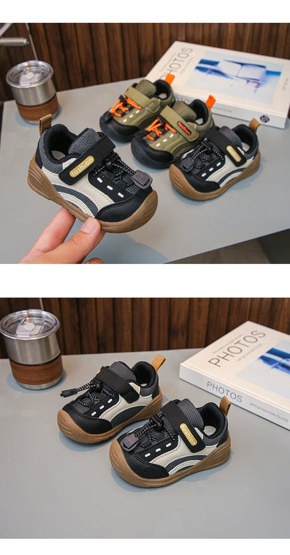 Baby Walking Shoes Handsome for Boys Sports Shoes Toes Capped Soft Bottom 2025 Autumn New Children Running Shoes Hook&loop