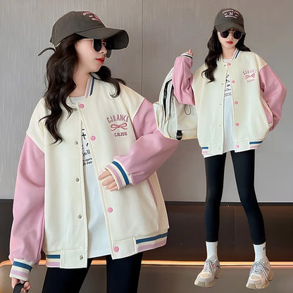 Girls Spring Autumn Jacket New Korean Style Front And Back Butterfly Knot Baseball Coat Teenage Children's Jacket