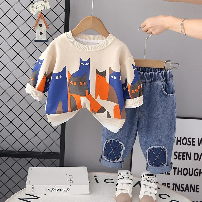 Spring Baby Boy Clothes 18 to 24 Months Cartoon Casual Long Sleeve Boys Sets T-shirts and Pants Boys Outfit  Kids Essentials