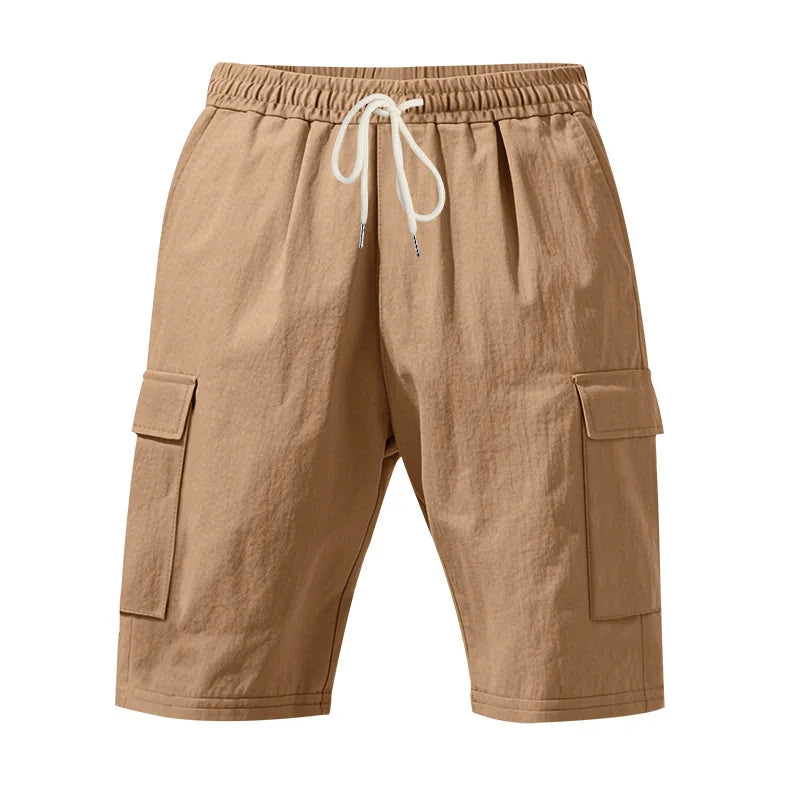 Cross-border European and American men beach skin-friendly breathable linen loose cargo multi-pocket squat jogging casual shorts