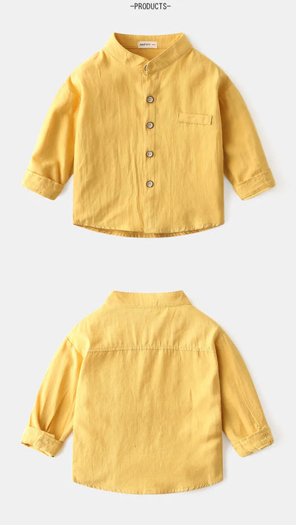 Boys Clothes Baby Boy Shirt Buttons Soft Cotton Kids Blouse Boutique Infantil 1 to 2 3 4 5 6 7 Yrs Casual White Blue Yellow Tops