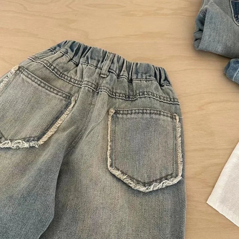 Boys' Retro Ripped Jeans 2025 New Product, Cheap, High-quality, Cool, Suitable for 2-8 Year Old Boys To Wear Casual Pants