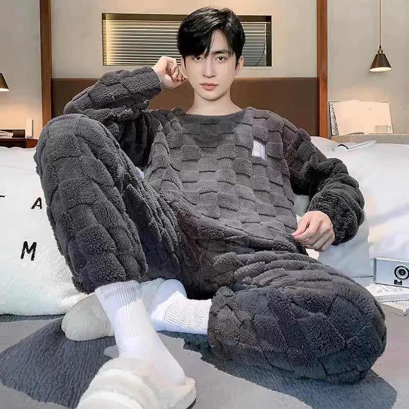 Sleepwear Pajamas for Men Winter Warm Nightwear Sleepwear for Sleeping Couple Big Size Pajamas Man Set Autumn Home Wear Suits