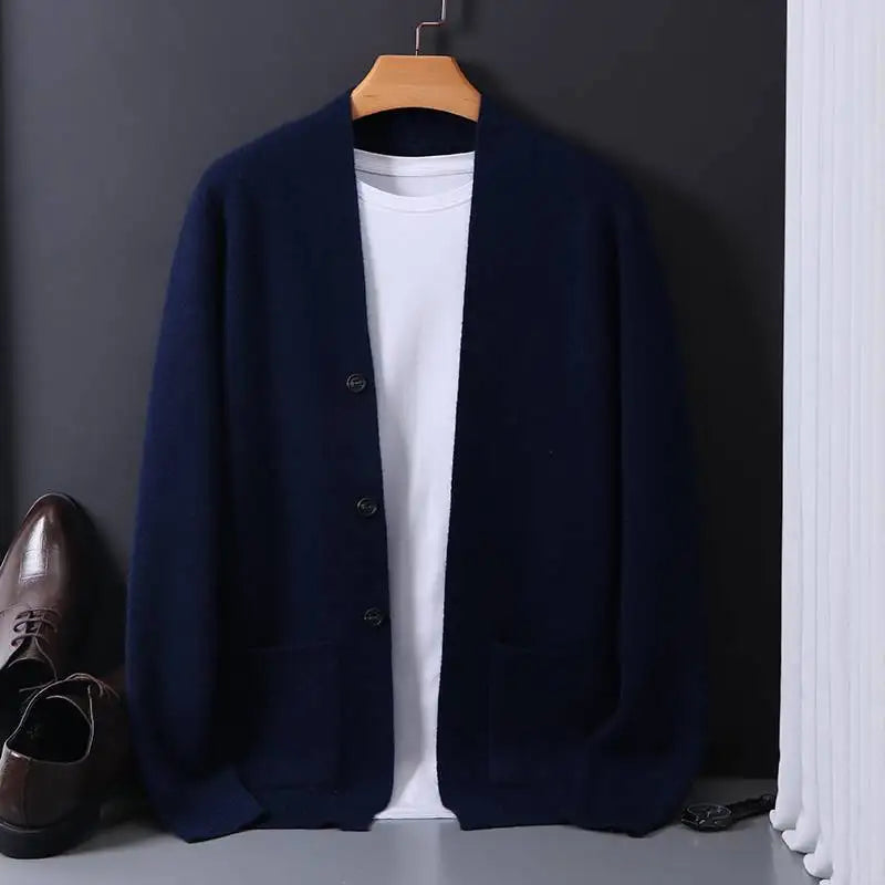 Cashmere sweater men 100% pure cashmere spring and autumn cardigan high-end men's sweater jacket loose