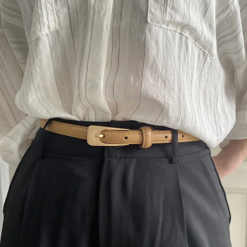 Thin Leather Female Belt Strap Black Brown Women Belts Square Pin Buckle Jeans Pants Ladies Waist Belt