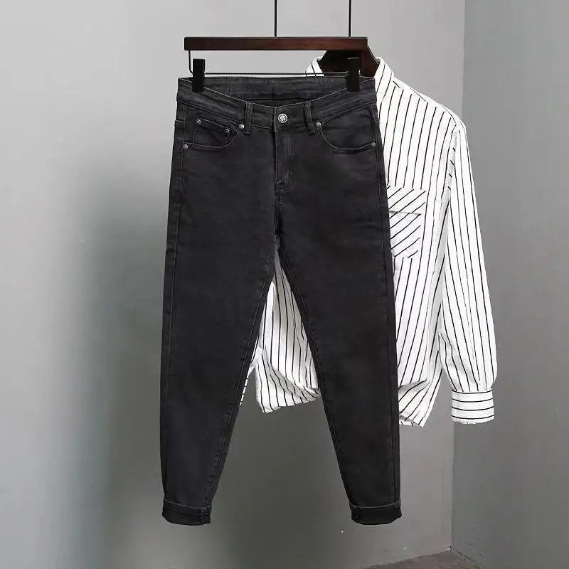Men's Jeans Work Wear Stretch Elastic Retro Casual Male Cowboy Pants Tapered Black Stacked Trousers 2025 Korean Autumn Regular