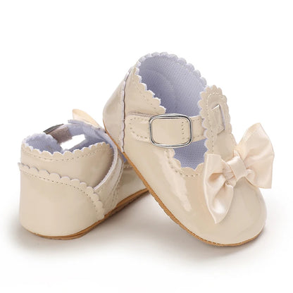 Baby Girls Shoes Classic Bowknot Rubber Sole Anti-slip PU Girls Dress Shoes First Walker Toddler Crib Baby Shoes