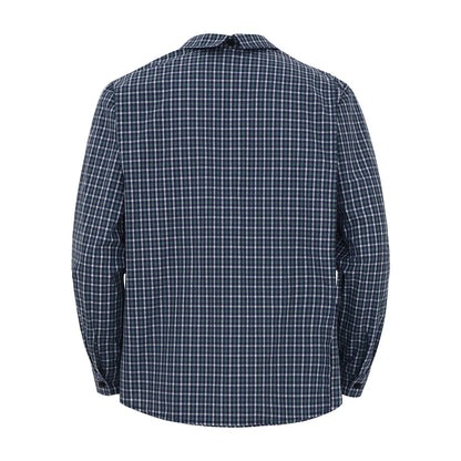 Mens Elderly Adaptive Shirts Tops Open Back with Full Back Overlap Turn-down Collar Long Sleeve Front Button-up Plaid Shirt