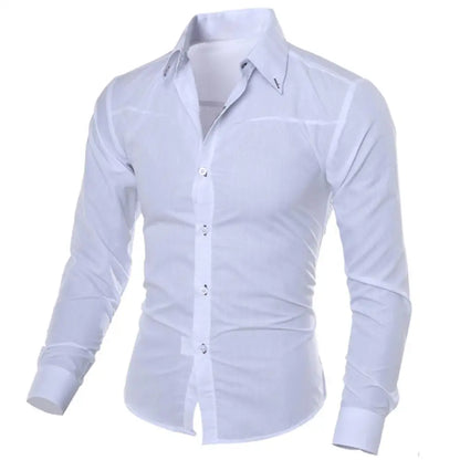 Men's Luxury Casual Social Formal Shirt Lapel Long Sleeve Slim Solid Color Male Business Dress Shirts Blouse Shirt Tops