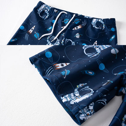 Boys Swimsuit 2025 3-Pieces Set Cute Cartoon Shark Print Kids Beach Suit Short Sleeve Swimwear with Swim Hat Toddler BeachWear