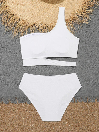 Girls' Swimsuit Bikini 2026 New Solid One Shoulder Bikinis Set Children Swimwear Summer High Waist Kids Beach Wear Bathing Suit