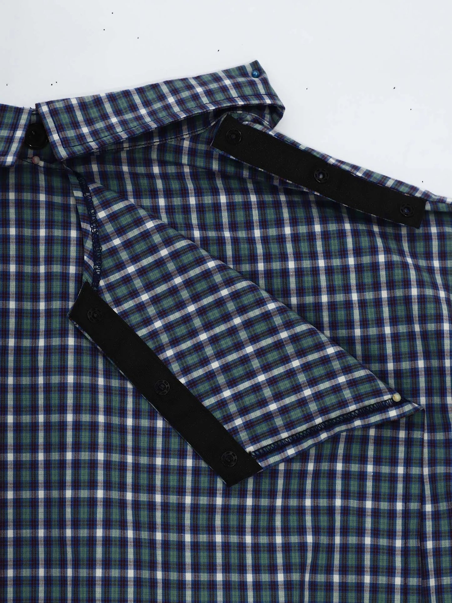 Mens Elderly Adaptive Shirts Tops Open Back with Full Back Overlap Turn-down Collar Long Sleeve Front Button-up Plaid Shirt