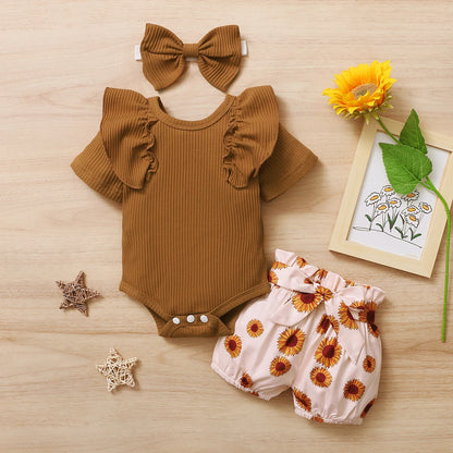 Baby girl's clothes New Year's Eve fashion summer top Luoyi ruffle hand closure collar head shoe photo print flower baby dress