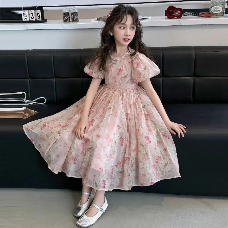 Girls Dress 2025 Summer New Little Kid Western Style Princess Fashion Dress Casual Catwalk Avant-garde Design 10 To 12 Years Old