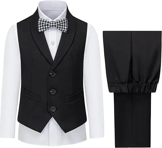 Boys Vest and Pants Set with Tie Formal Dress Suit Teen Boy Wedding Communion Outfit Kids Piano Host Performance Costume