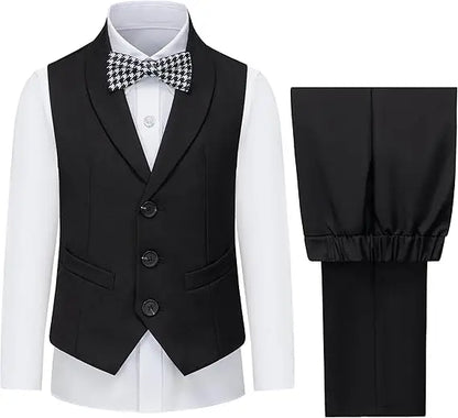 Boys Vest and Pants Set with Tie Formal Dress Suit Teen Boy Wedding Communion Outfit Kids Piano Host Performance Costume