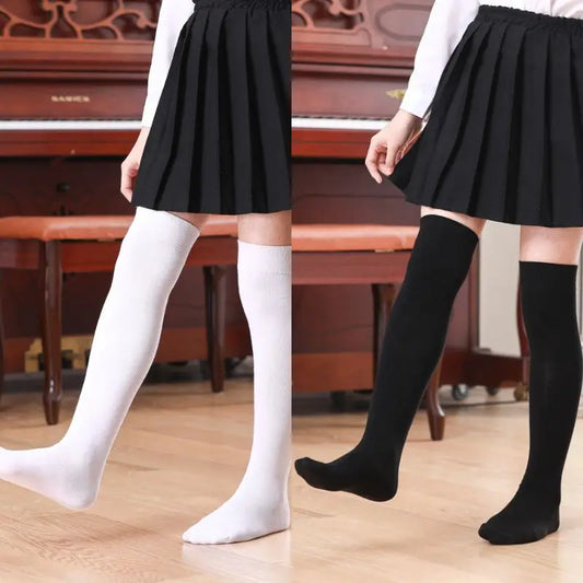 Kids Girls Children High Cotton Socks Black Casual Fashion Overknee Tights for School Stretch Kids Long Socks for Spring Autumn