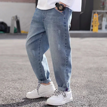 IENENS Kids Boys Jeans  Fashion Clothes Classic Pants Denim Clothing Children Baby Boy Casual Bowboy Long Trousers  5-13Y