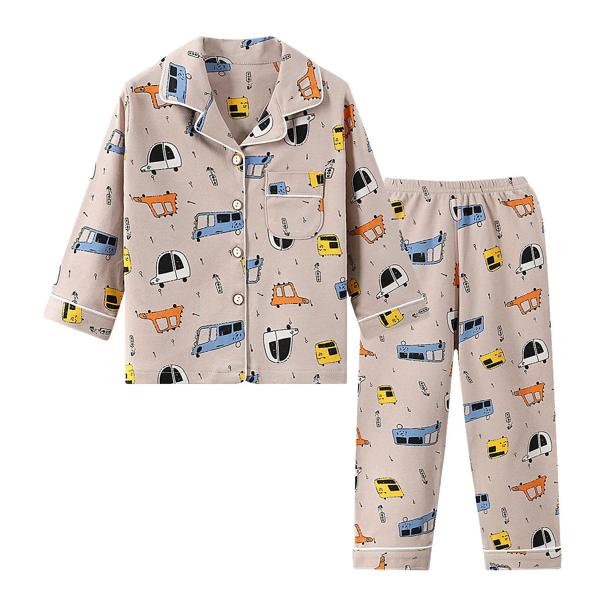 Children's Pajamas Pure Cotton Spring, Autumn and Winter Long-Sleeved Suits Boys and Girls Lapel Pajamas and Pajamas Set Boys Sp