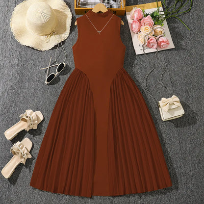 Summer New Teen Girls Dress Solid Color Patchwork Sleeveless A-Line Dress For 8-12 Years Girls Daily Casual Elegant Dance Dress