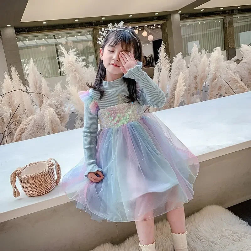 Girls Casual Dresses New Mesh Dresses for Girls Autumn Winter Wedding & Casual Kids Clothes for 2-7 Years