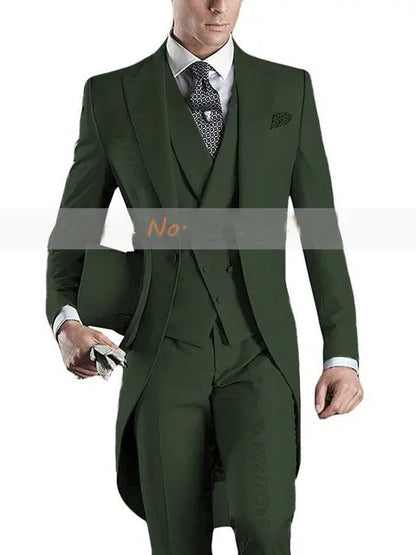 Custom Made Tailcoat Men Suit Classic White Groom Tuxedos Blazer Men Wedding Dinner Party Suits Bridegroom (Jacket+ Pant+Vest)