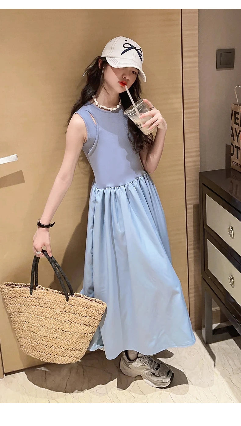 French teenage girls dress roupa vestido longo infantil menina 12 a 14anos kids clothes pink one-pieces elegant long dresses 10