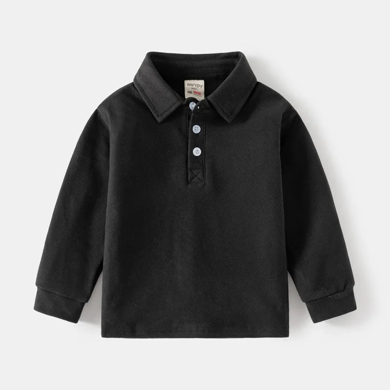 Long Sleeve Polo Shirts for Boys Spring Autumn Children Cotton Full Sleeve Shirt Black White Striped Classic Tops Baby Clothes