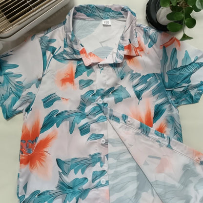 Girl Blouse Fashion Pink Flower Printed Children Top Lapel Short Sleeve Girl Clothes from 5 to 6 Years Top Shirts for Children