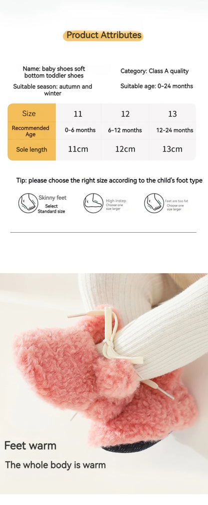 Baby Shoes Winter Baby Boy Girl Booties Fluff Soft Toddler Shoes First Lamb Cashmere Anti-Slip Warm Newborn Infant Crib Shoes