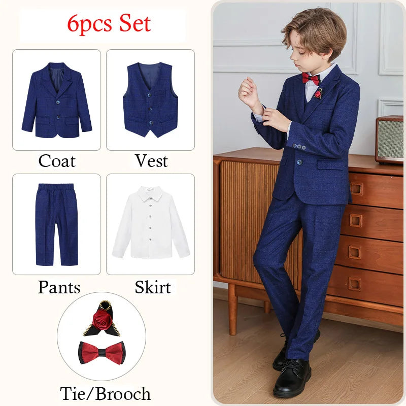 Child Boy Wedding Suit 1-14 Years Teenage Boy Suits Outfits Set Spring Autumn Elegant Boy Formal Performance Costume Suit Set