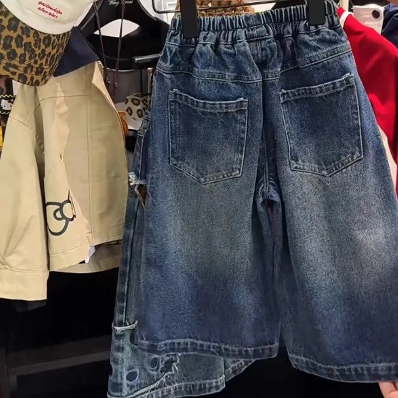 Girls' Pants Autumn 2025 New Style Children's Fashionable Splicing Denim Wide Leg Baby Loose and Versatile Skirt Pants Trend