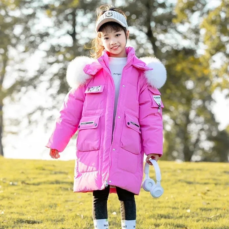 OLEKID 2025 Winter Girls Down Jacket Coat Hooded Thick Warm Teenage Girl Outerwear Coat 5-14 Years Kids Girl Down Jacket Outfit