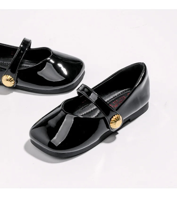 2025 Girl's Leather Shoes Square Toe Elegant Shallow Kids Mary Janes Flat Sole Comfy Children Single Shoes Girls Princess Shoes