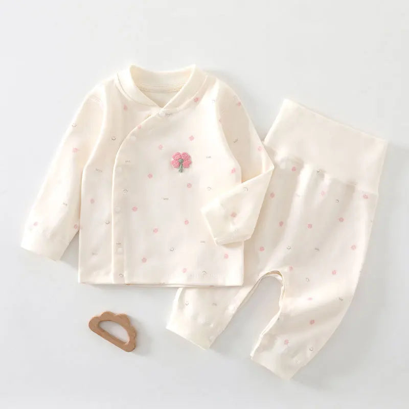 0-3Y Newborn Underwear 2Pcs Sets New Spring Infant Girls Boys Pure Cotton Sleepwear High Waist Pants Soft Baby Pajamas Clothes