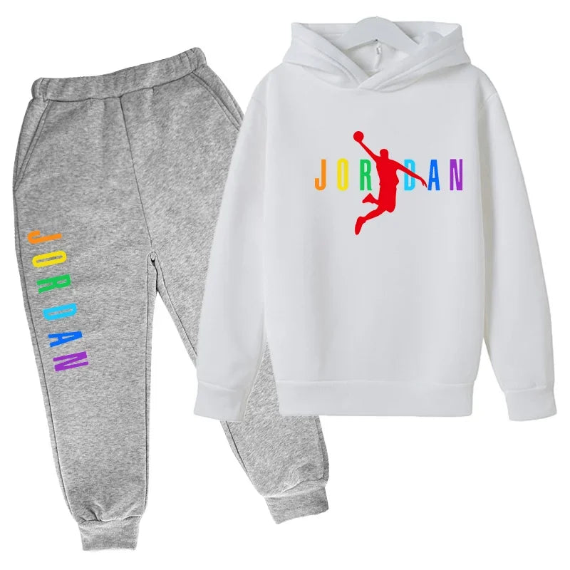 Children Sports Coat 3-13 Years Hoodie Basketball Letter Print Boys Sweatshirt Girls Toddler Top + Trousers 2P Stylish Casual Se