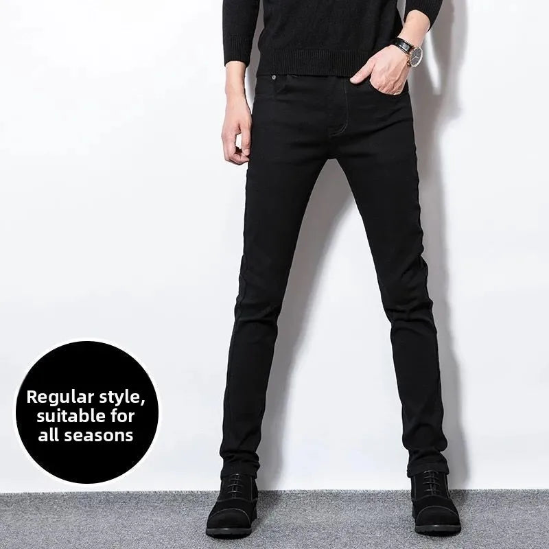 Light Blue Embroidered Jeans Men's Summer Slim Fit Nine-Piece Washed Vintage High-End Casual Pants Breathable Straight Leg Jeans