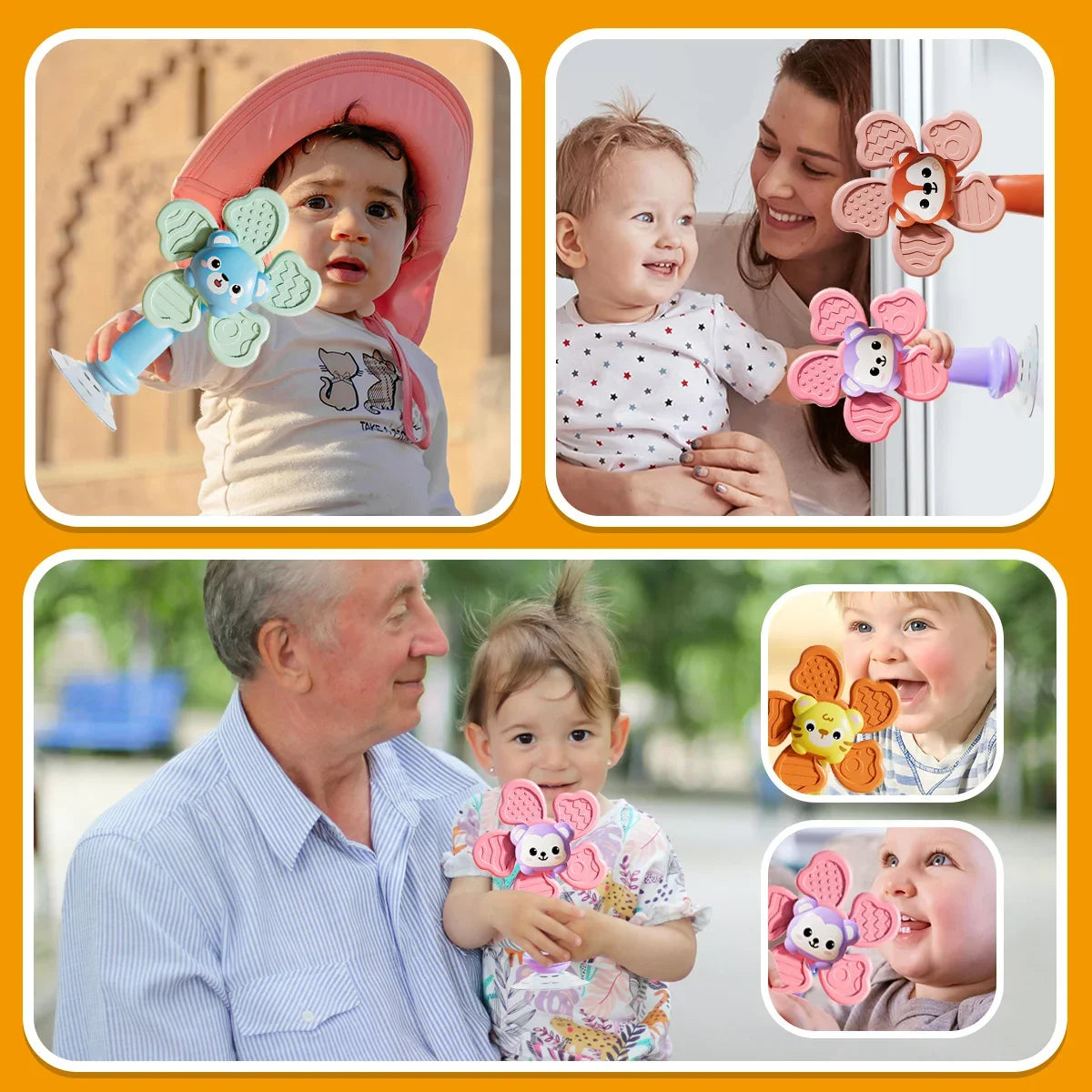 Baby Bath Toy Bathing Sucker Spinner Suction Cup Cartoon Rattles Fidget Educational Toy Children Boy Girl Gift Funny Development
