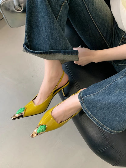 Sexy Women's High Heels Mules 2025 New Fashion Pointed Dress Women's Shoes Open Heel Party High Heels Striptease Sandals Women