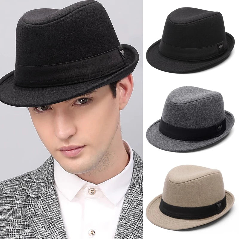 Men British Felt Jazz Hats for Middle Aged Men Bucket Hat Wool Fedoras Hat Autumn Winter Gentlemen Wedding Party Magic Caps