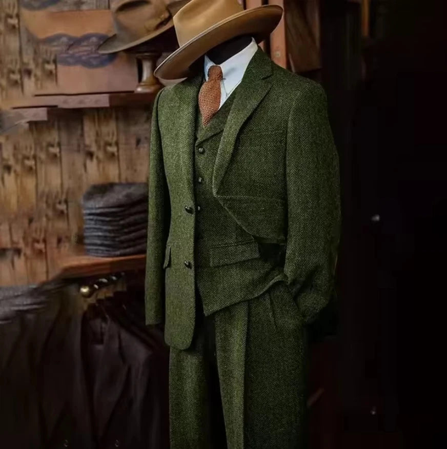 Men's Suits Blazer Pants Vest 3-piece Suit Herringbone Single Breasted Slim Fit Men Suit Set Luxury 2025 Costumes Man Formal