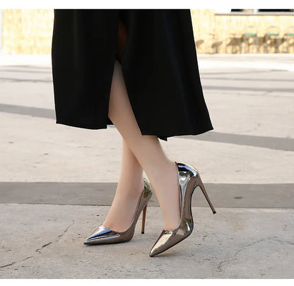 High Heels for Women ELEGANT Sweet Fashion British Style Slip-On 12CM Thin Heels Pointed Toe Office Career Women Shoes Gold 46