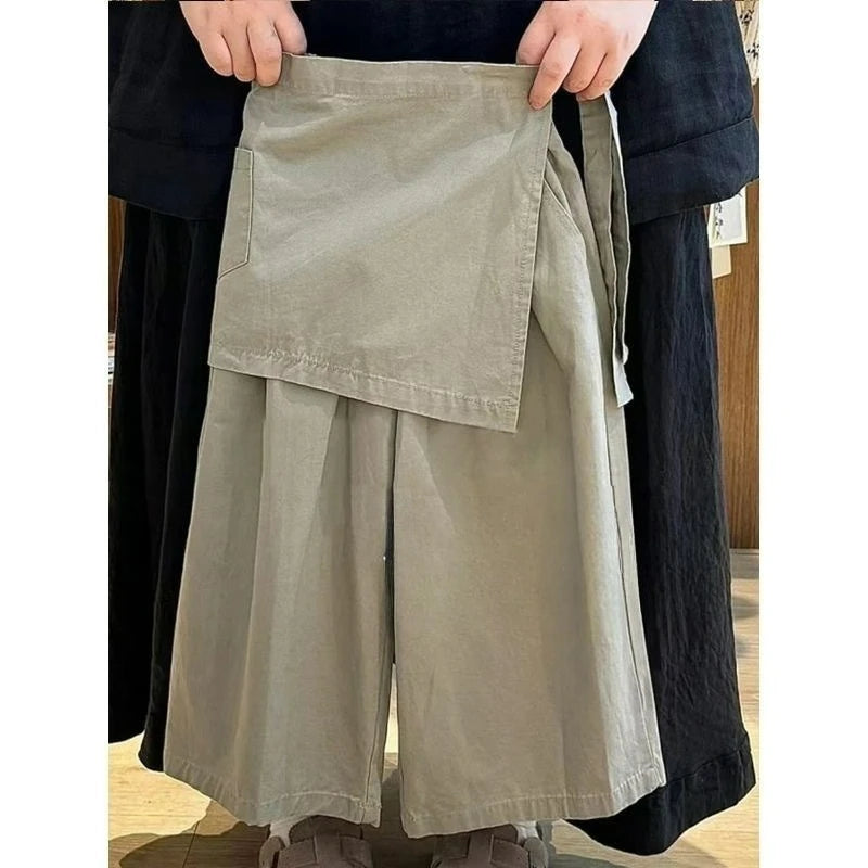 Girls' Spring Pants 2025 New Autumn Stylish Apron Loose Wide Leg Pants Straight Leg Pants Two-piece Set