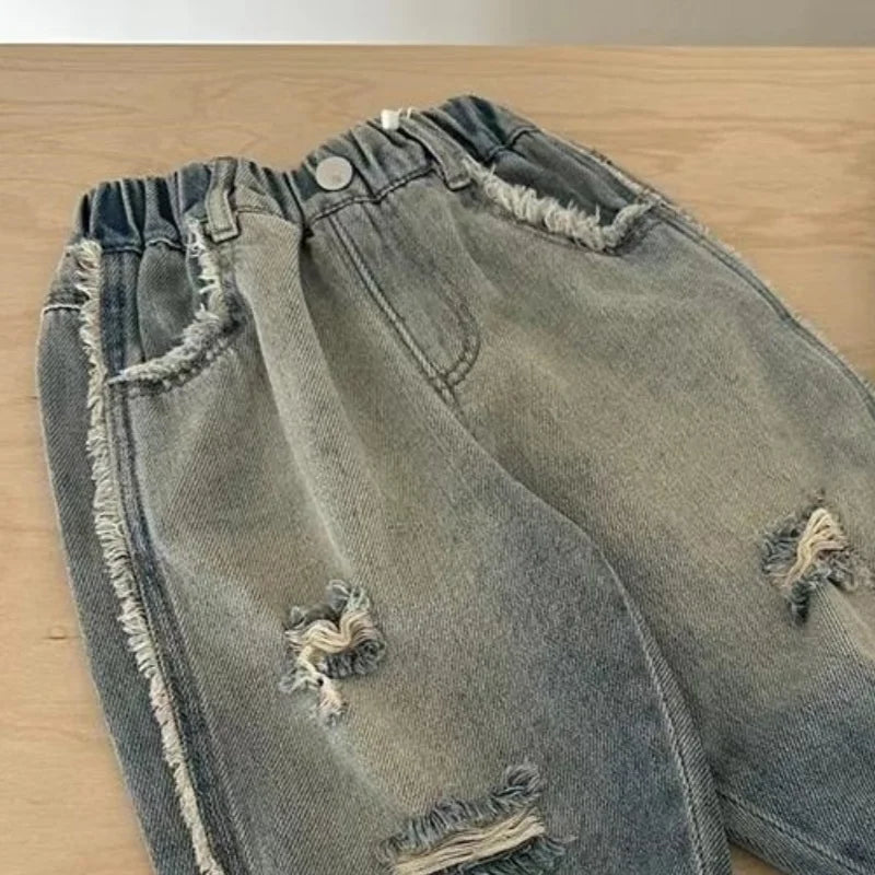 Boys' Retro Ripped Jeans 2025 New Product, Cheap, High-quality, Cool, Suitable for 2-8 Year Old Boys To Wear Casual Pants