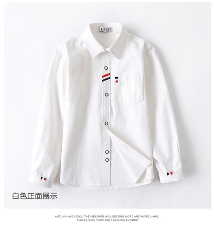 Children Shirts Cotton 100% Solid Color Full-sleeved Kids Boy's Shirts Clothing For 4-12 Years Wear in school