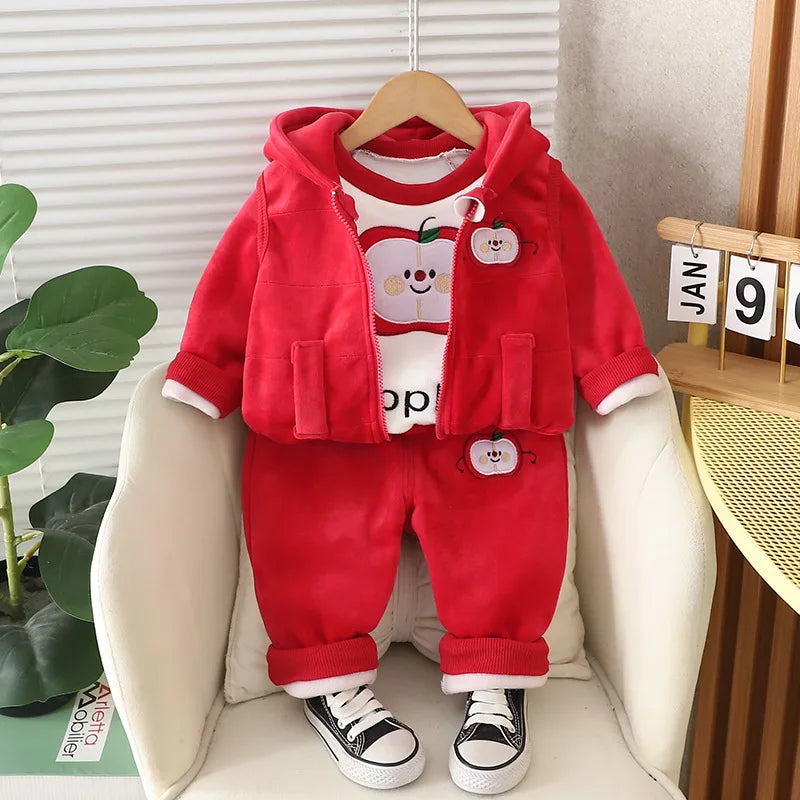 Winter Baby Boys Clothes Autumn Boys Clothing Sets Cute Cartoon Coat + Vest + Pants Girls Suits 1 2 3 4 Years New Kids Clothes