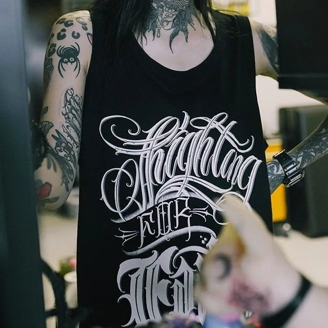 Girls Tanks Fashion Couple Printed Black Tops for Men or Women Short Sleeved Rock Punk Goth Casual Basic Sleeveless Vests