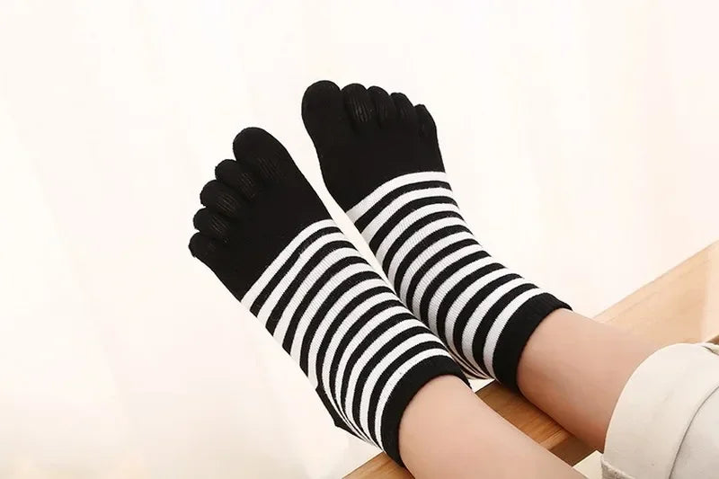 Children Kids Socks Multicolor Striped Cotton Five-finger for 4-12Y Boys Girls Casual Sports Breathable Five-toe Clothes Stuff