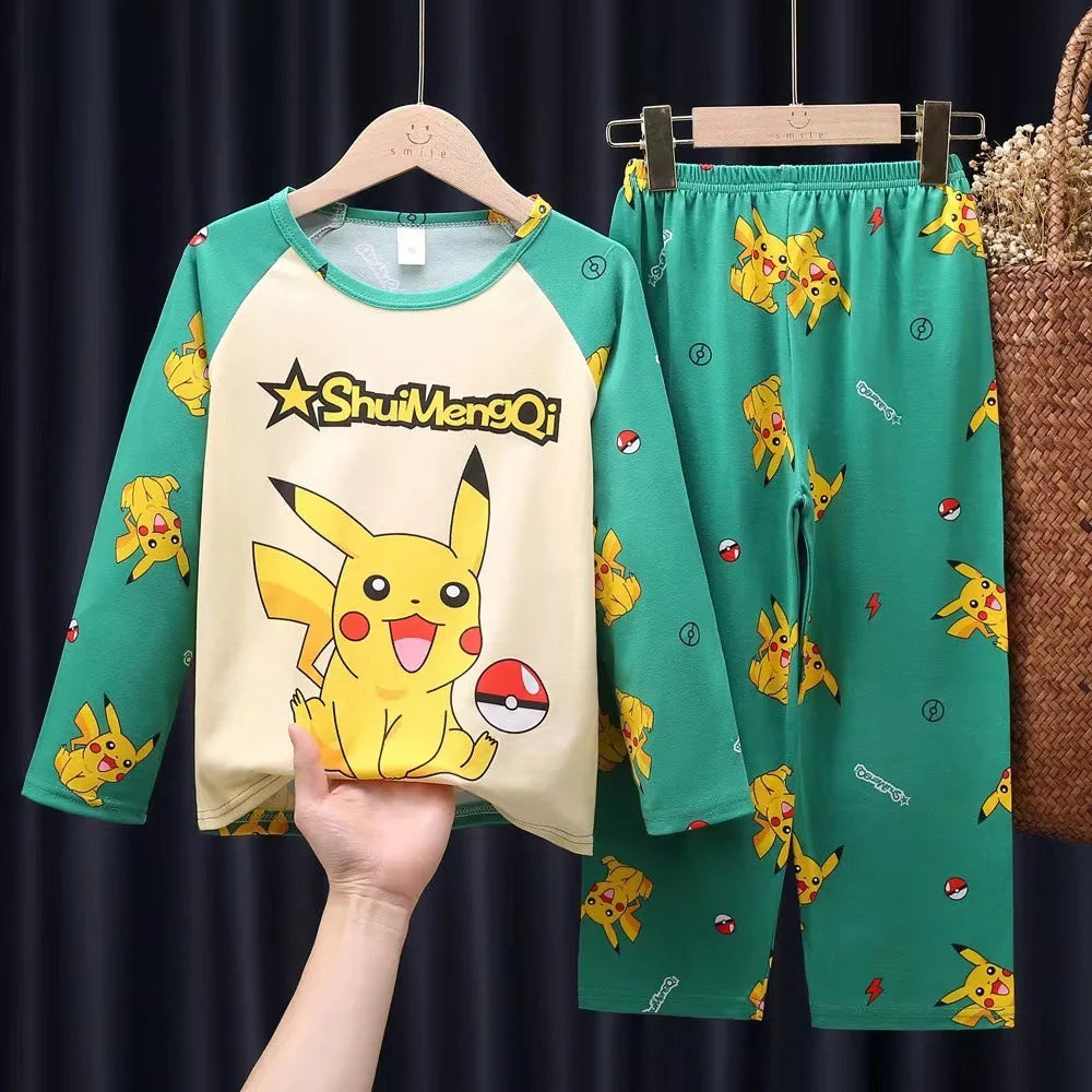Cartoon Pijamas for Kids 3 to 5 7 9 11 13 Years Clothing Sets Boys Home Wear Girls Full Sleeve Pikachu Pajamas Teen Loungewear