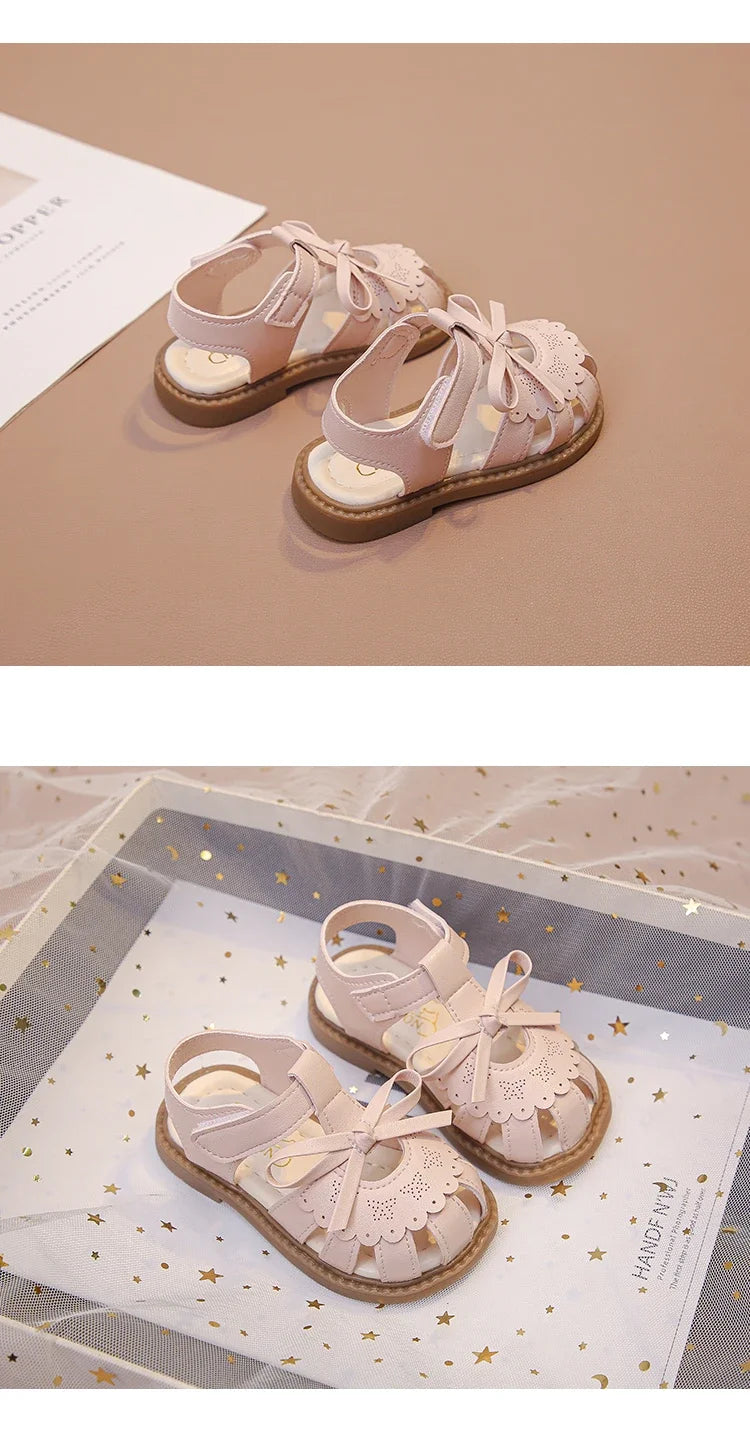 Baby Girls Beach Shoes Soft Sole for Kids Sandals T-strap Versatile 2025 Summer New Baby Walking Shoes Non-slip Sweet Size 15-26
